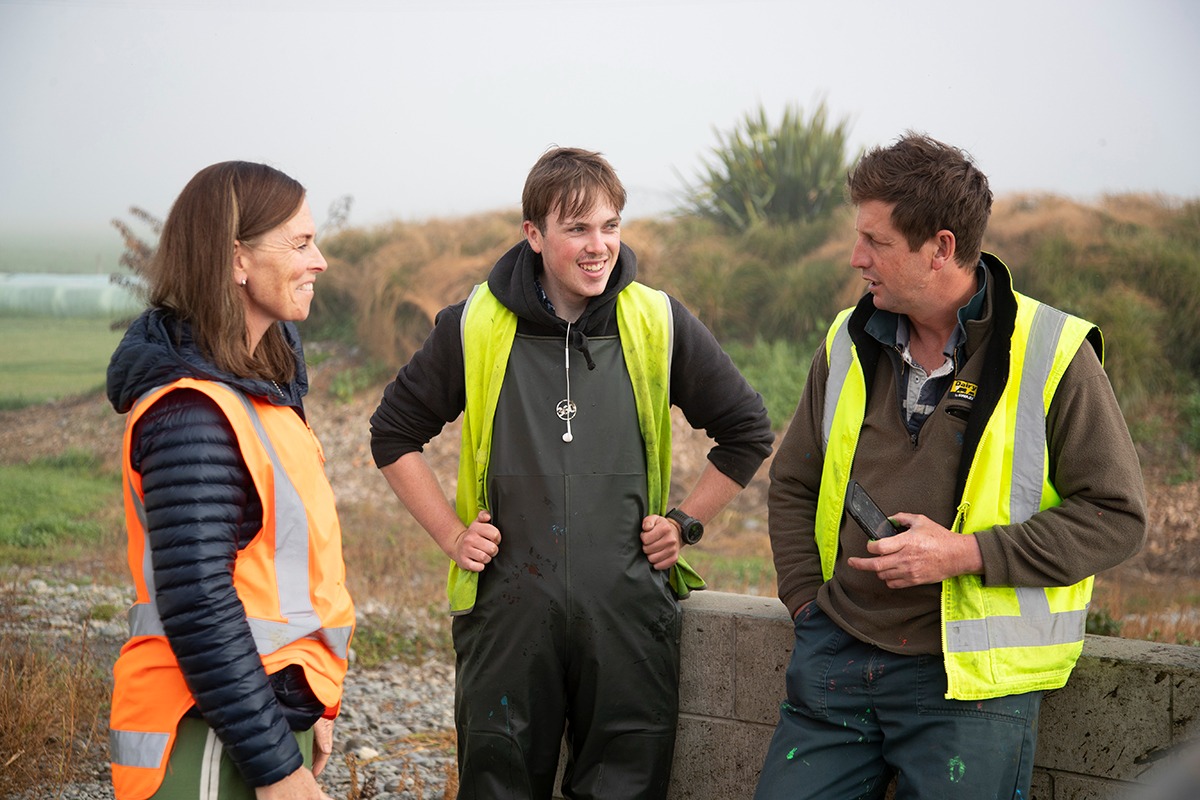 NextGen Dairy Farmers student, Matthew Fox, on-farm with Host Farmers Becs and Josh Dondertman.